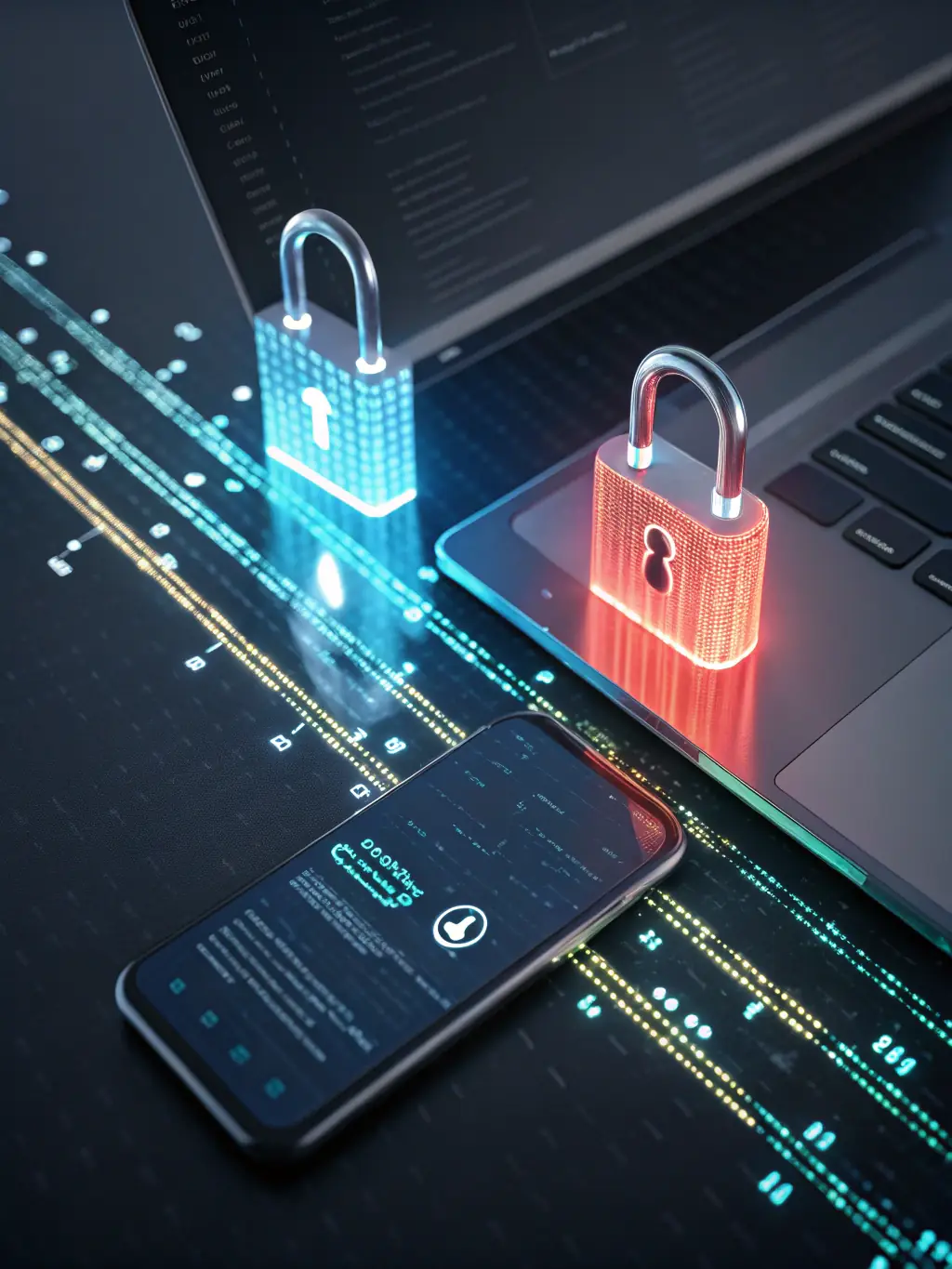 An illustration of data encryption, showing data transforming into an unreadable format, emphasizing the protection of sensitive information.