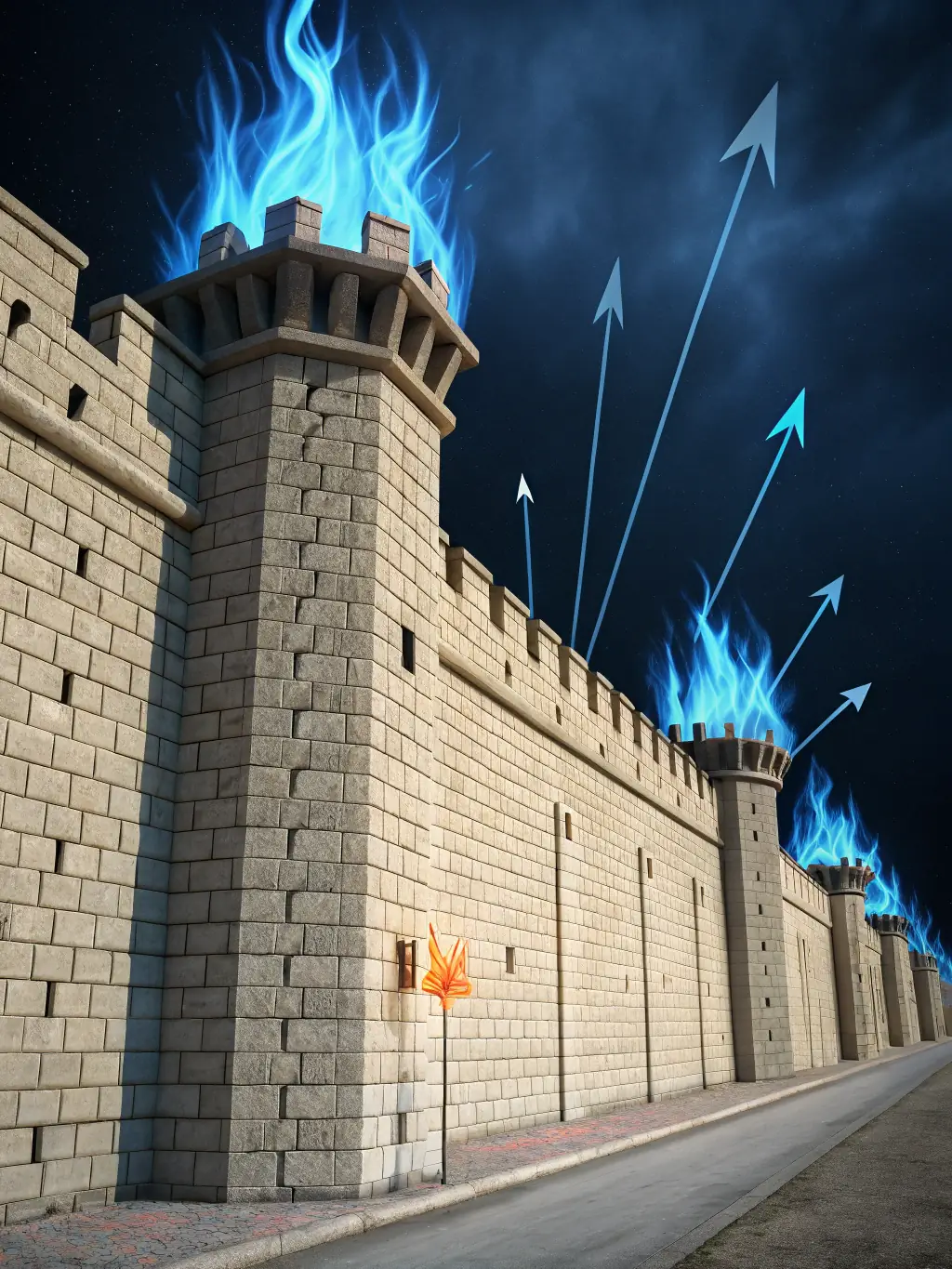 A graphic depicting a firewall protecting a network, symbolizing a strong barrier against unauthorized access and cyberattacks.